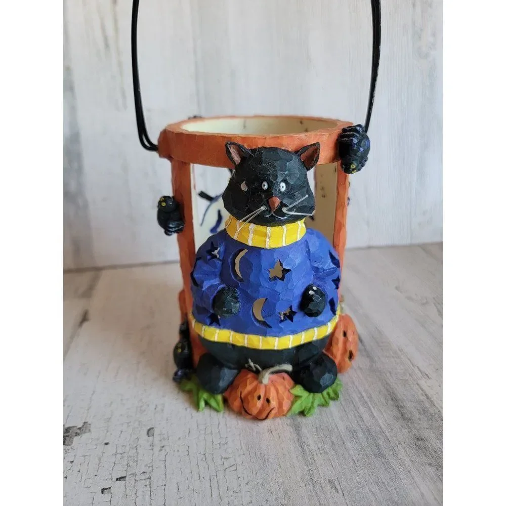 Unique ceramic rustic hat tea light holder Lantern spider pumpkin Halloween home - Picture 8 of 11